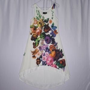 Marc Bouwer Dress Small Sleeveless Cream Floral Lined Chiffon Hilo Scoop Neck